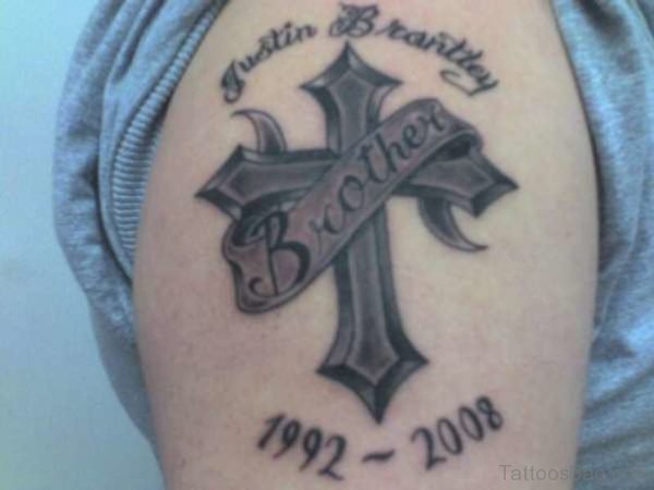 Nice Memorial Brother Shoulder Tattoo