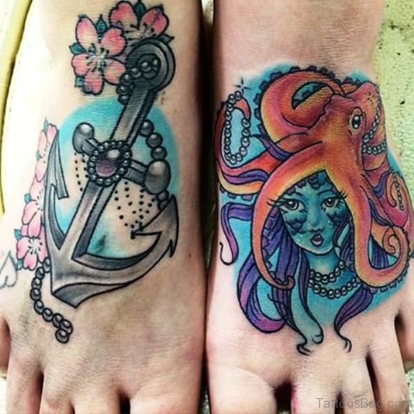 Octopus With Mermaid And Anchor On Feet
