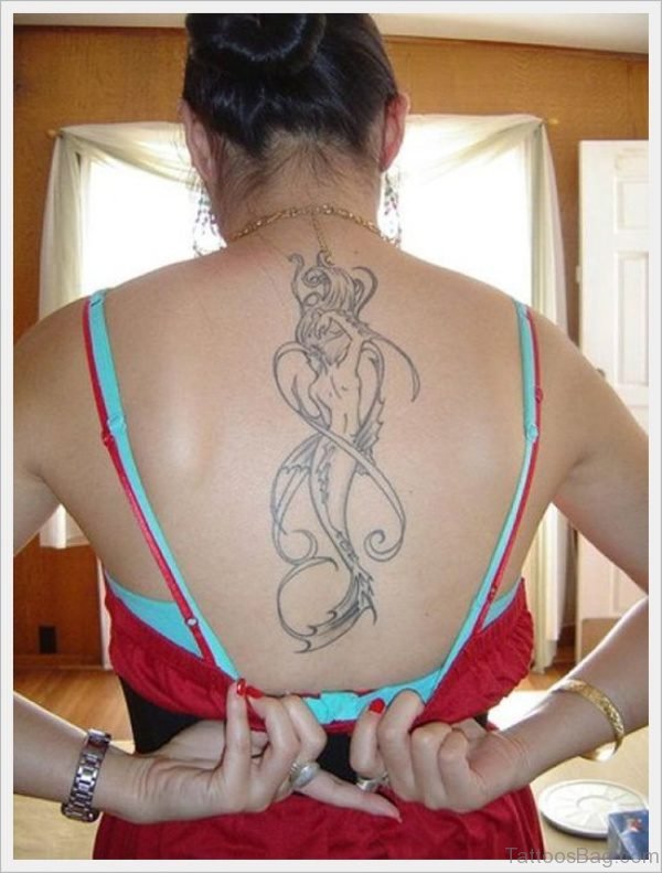 Outline Mermaid Tattoo On Back