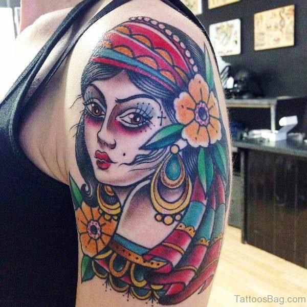 Phenomenal Gypsy Tattoo On Shoulder