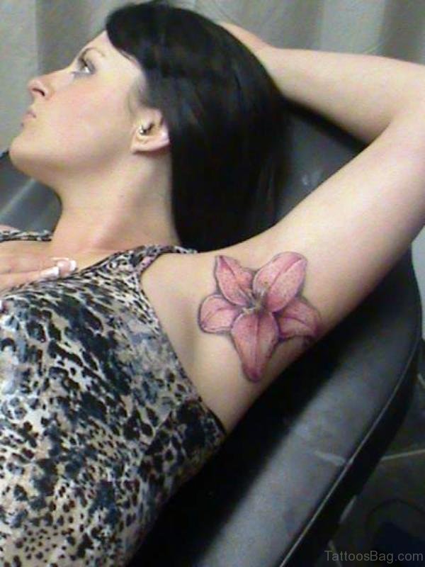 Pink Lily Tattoo On Armpit