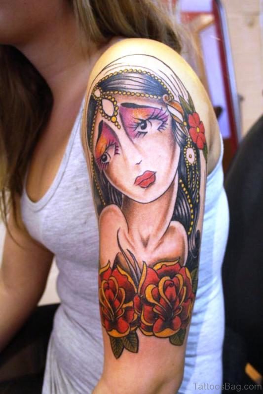 Pretty Gypsy Tattoo On Shoulder