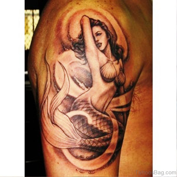 Pretty Mermaid Tattoo On Shoulder