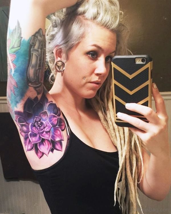 Purple Flower Tattoo On Armpit