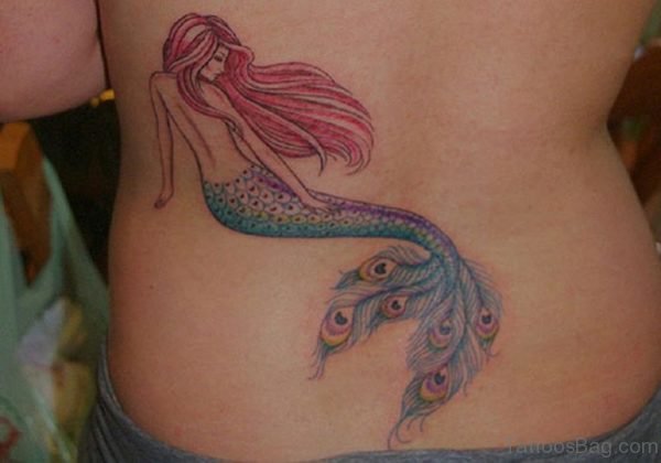 Red Hair Mermaid Tattoo On Back