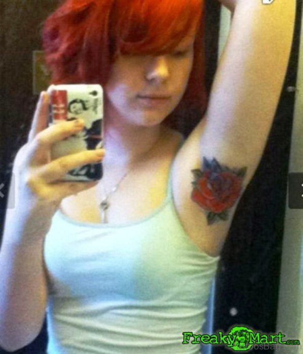Red Rose Tattoo On Armpit