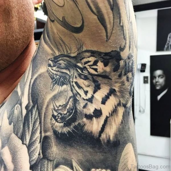 Roaring Tiger Tattoo On Armpit