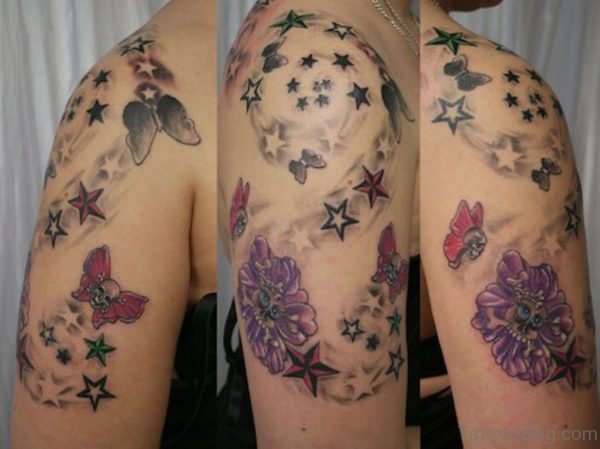 Stylish Butterfly And Star Tattoo