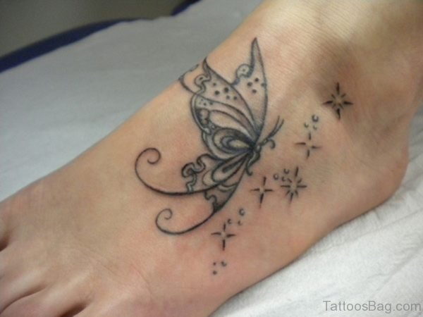 Sweet Butterfly And Star Tattoo On Feet