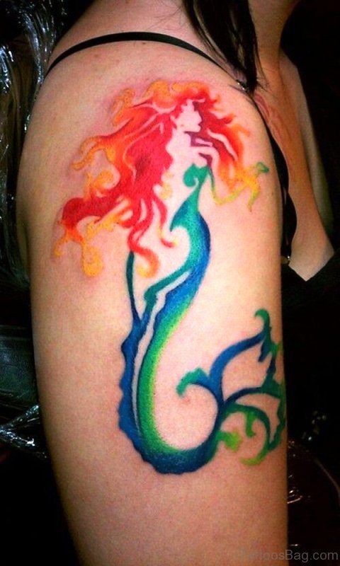 Watercolor Mermaid Tattoo On Shoulder