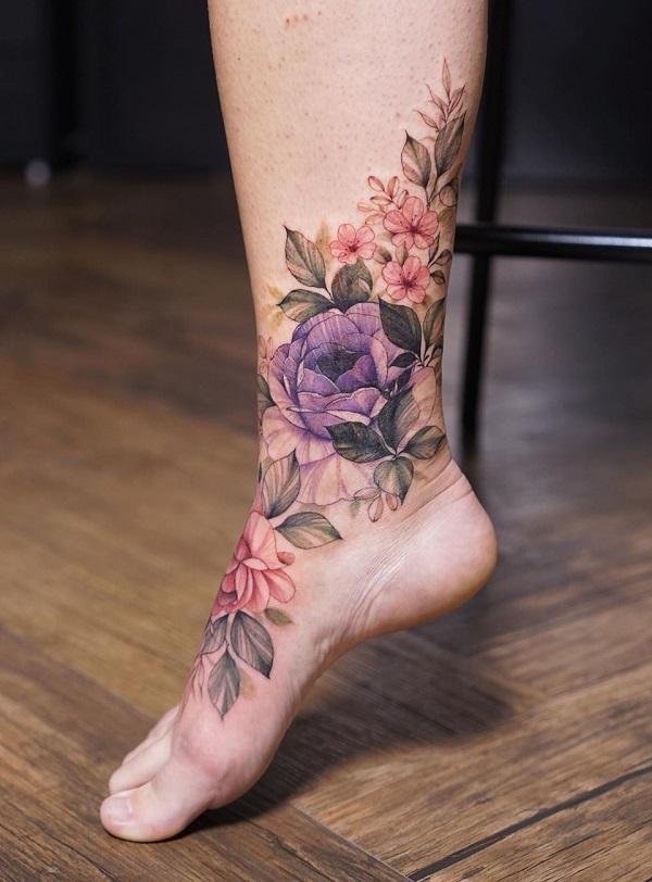 Ankle flower tattoo