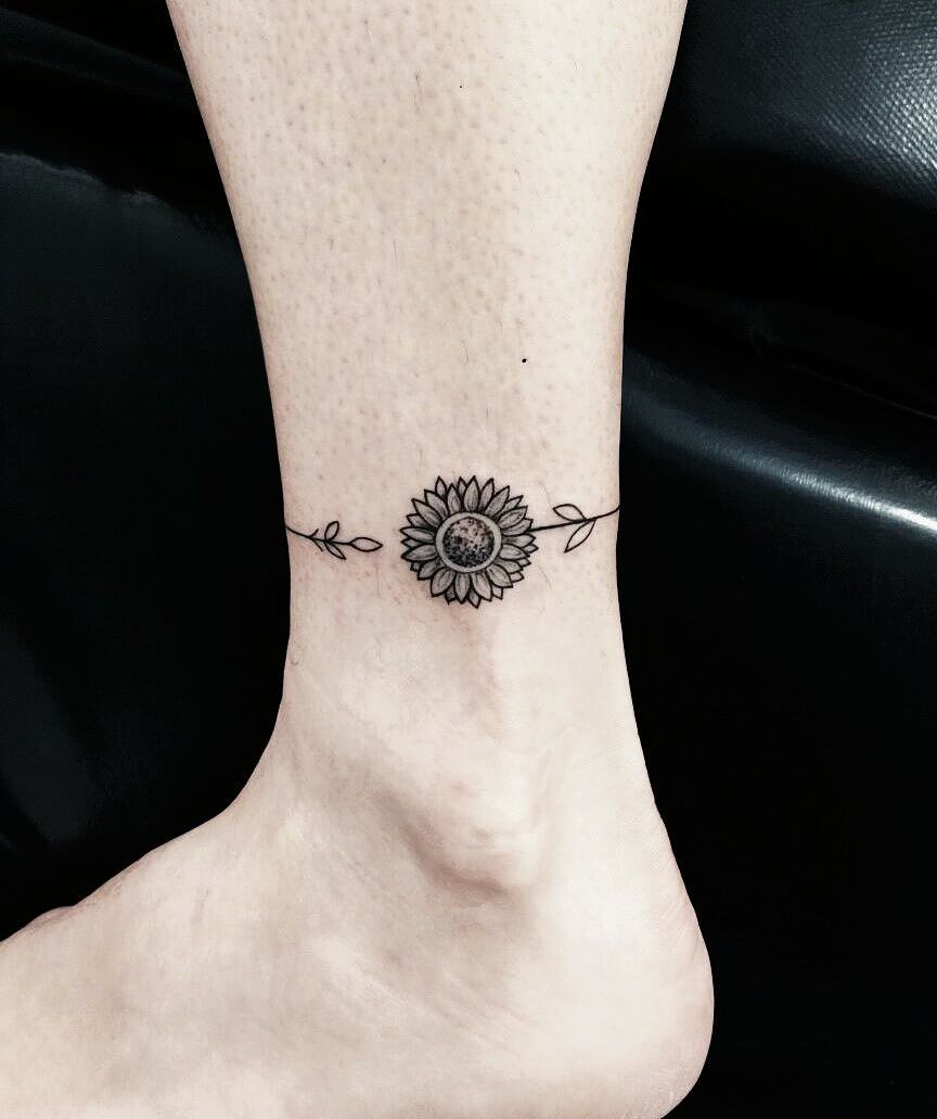 Cute Sunflower Anklet Tattoo