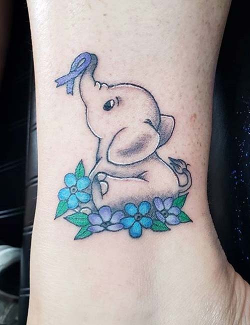 Elephant tattoo on ankle5