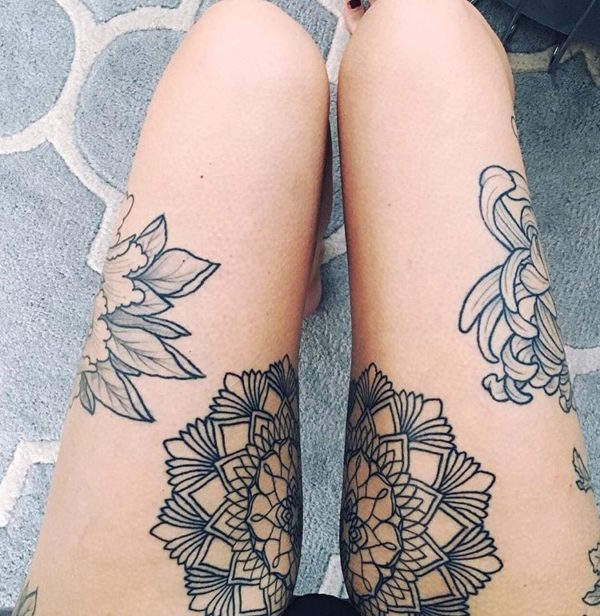 Matching Mandala Tattoo On The Legs