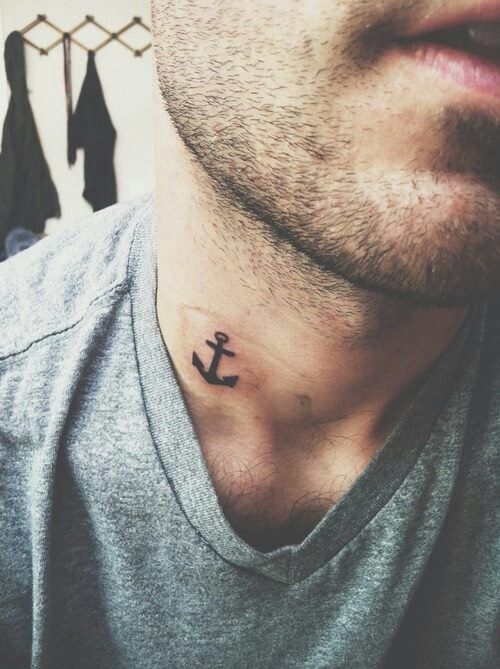 Small Anchor Tattoo On The Neck