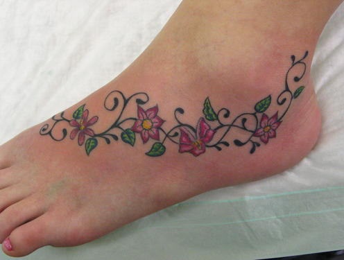 Beautiful floral tattoo on ankle4