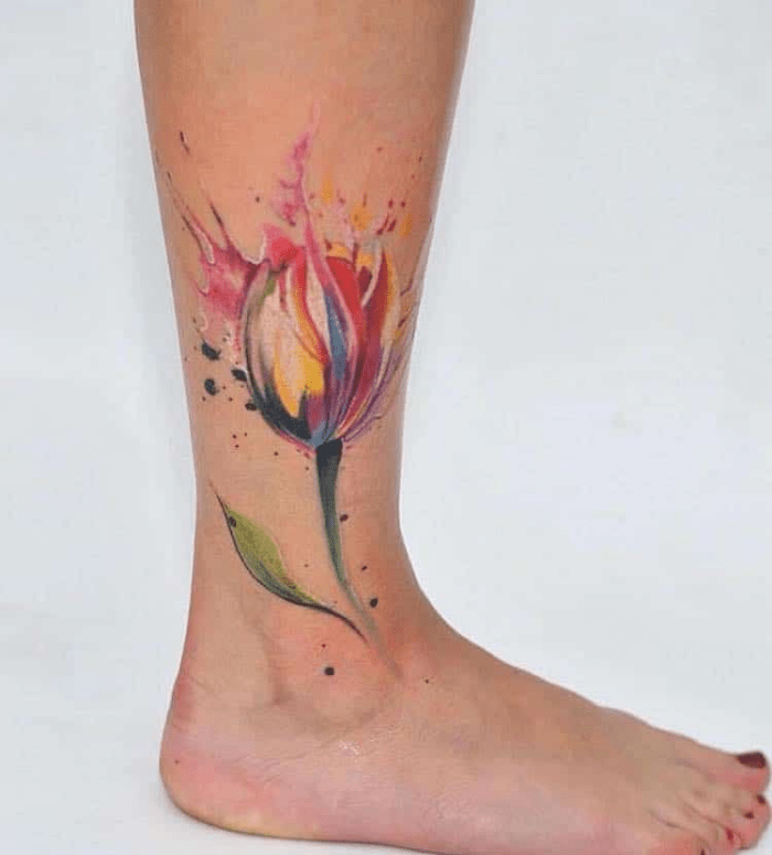 Beautiful floral tattoo on ankle6
