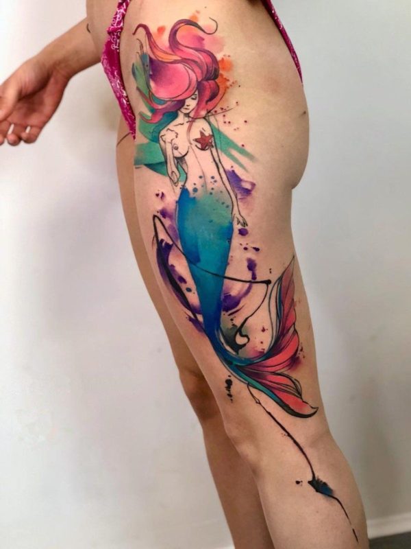 Thigh Tattoo Mermaid