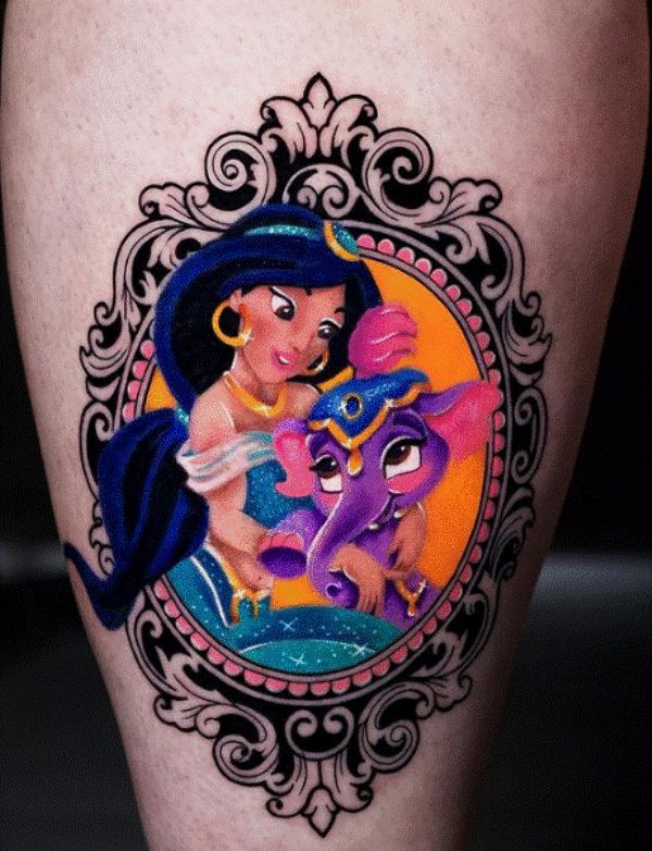 Jasmine With Baby Elephant Tattoo
