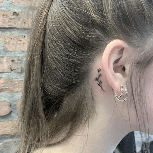 Behind The Ear Flower Tattoo