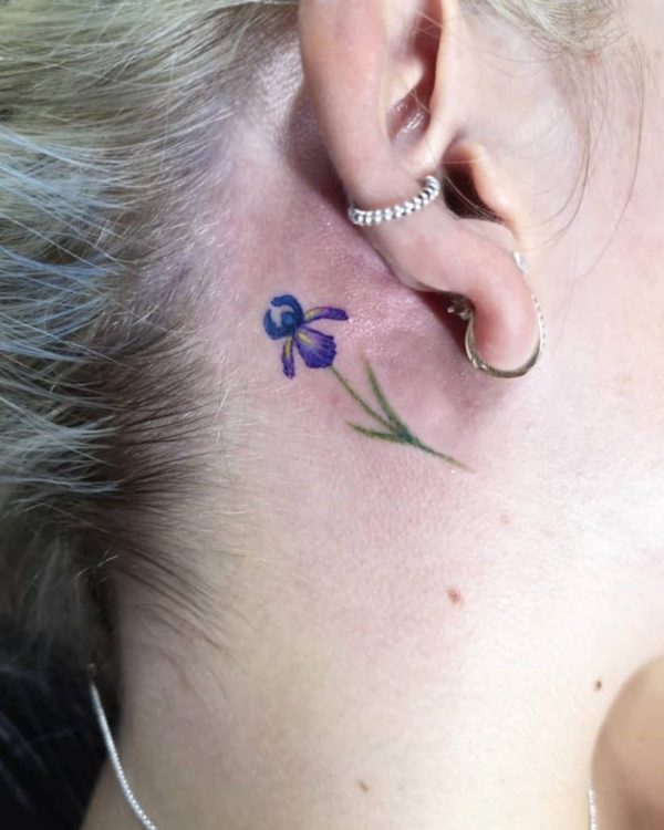Behind The Ear Tattoos Small Blue Flower
