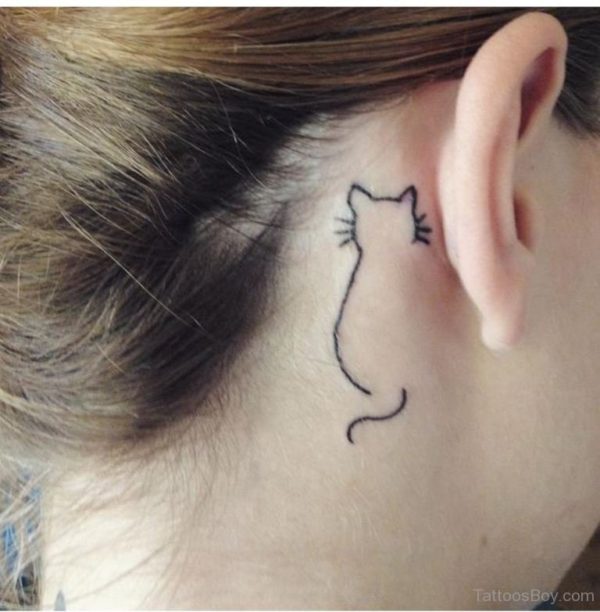 Cat Tattoo On Behind Ear