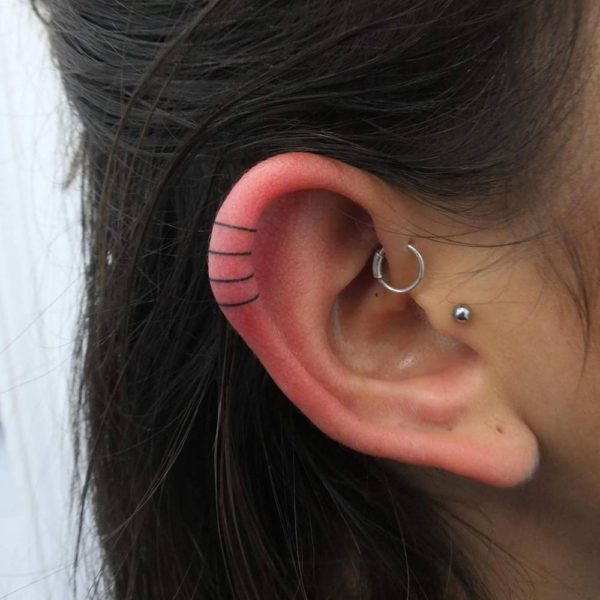 Triple Line Tattoo On The Ear