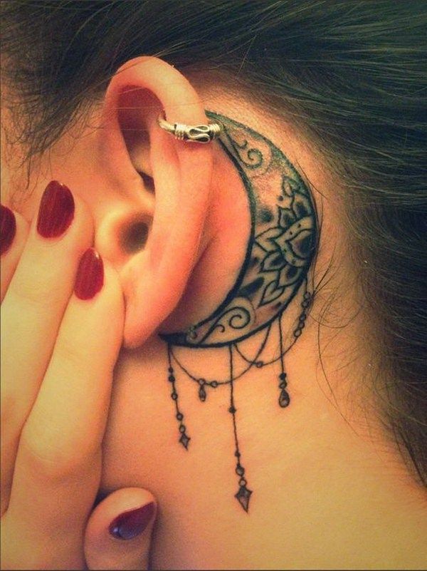 Unique Black Ink Moon Tattoo