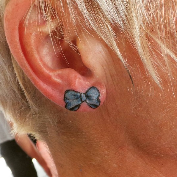 Blue Bow Ear Tattoo