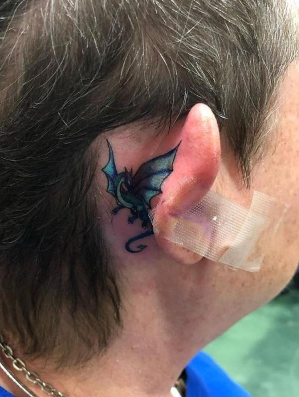 Dragon Tat Behind Ear