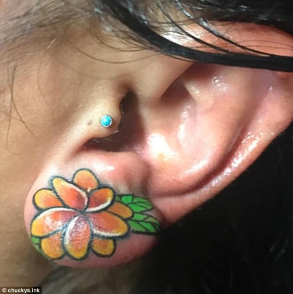 Ear Flower Tattoo