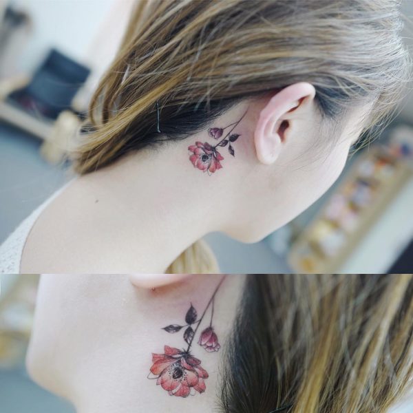 Ear Flower Tattoo.