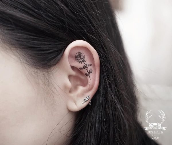 Ear Rose Tattoo