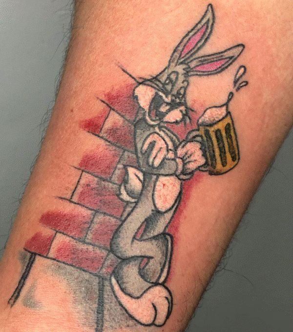 Bugs Bunny Holding A Beer Mug Tattoo
