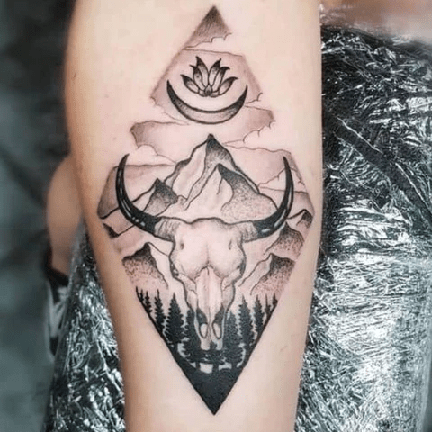 Geometric Bull Tattoo