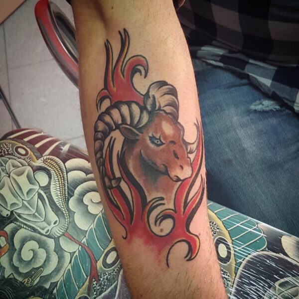 Red Color Aries Tattoo