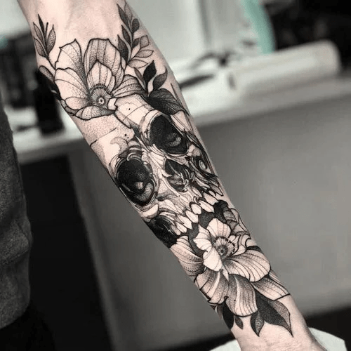 Skull And Flower Tattoo
