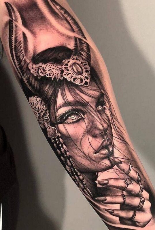 Black And Gray Portrait Tattoo