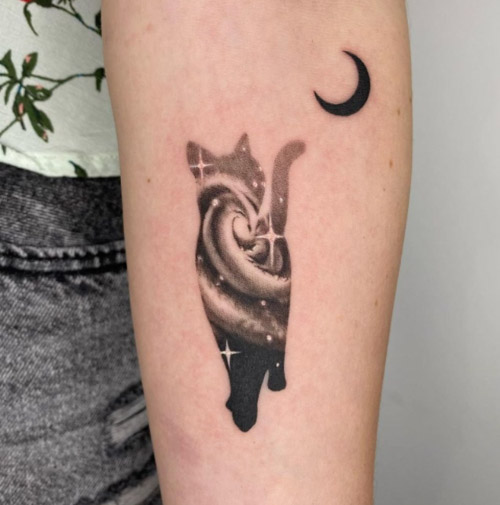 Cat Galaxy Moon Tattoo