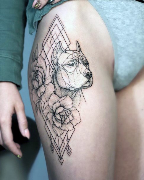 Flowers And Dog Tattoo Womens