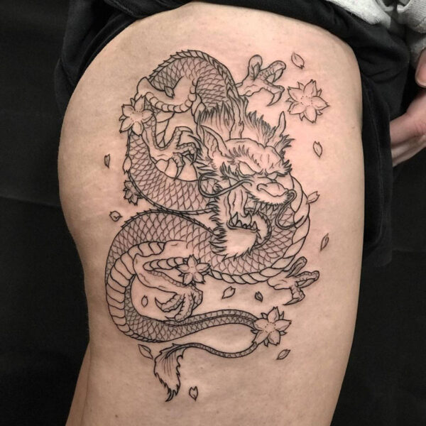 Japanese Dragon Tattoo On Thigh
