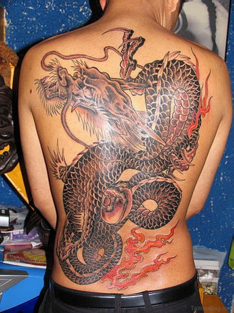 Китайский дракон тату на спине мужские