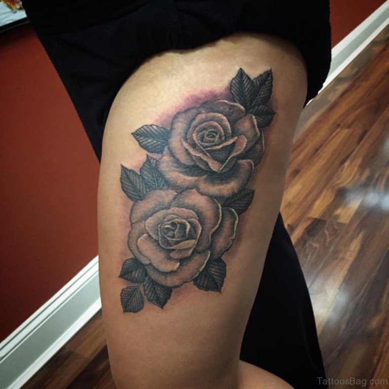 74 Superb Rose Tattoos On Thigh