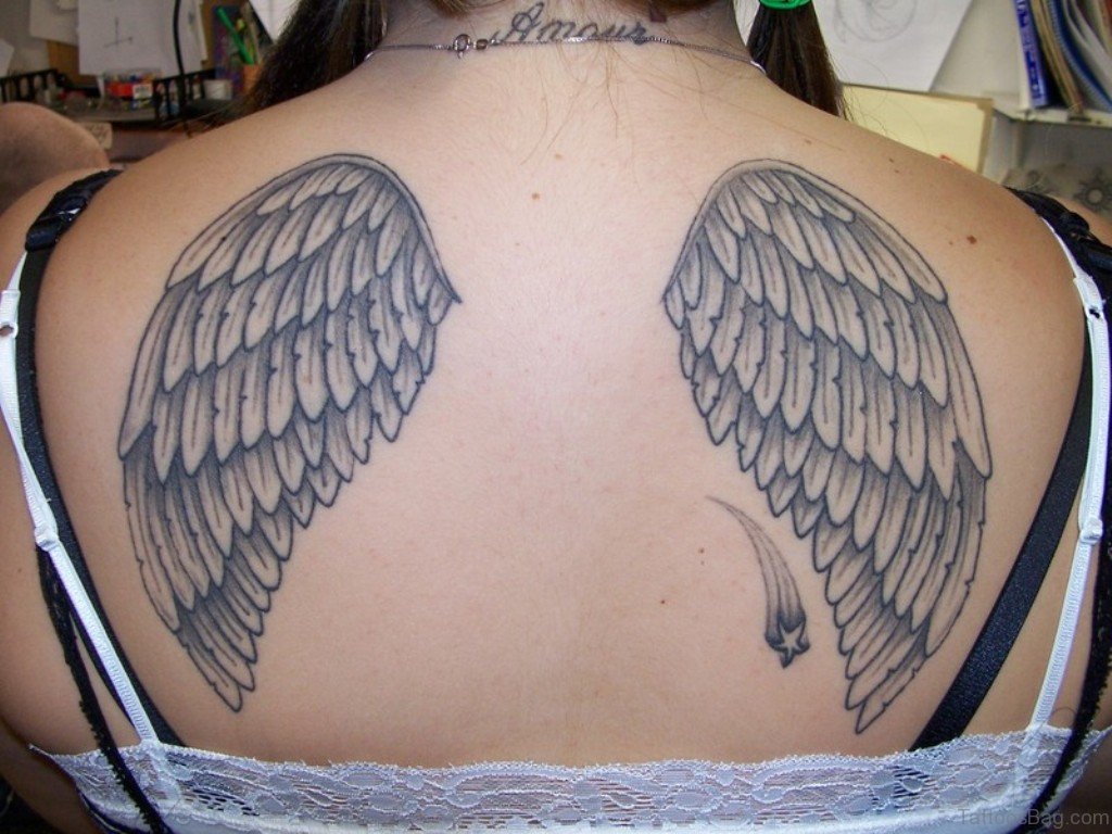 angel wing shoulder tattoos for men