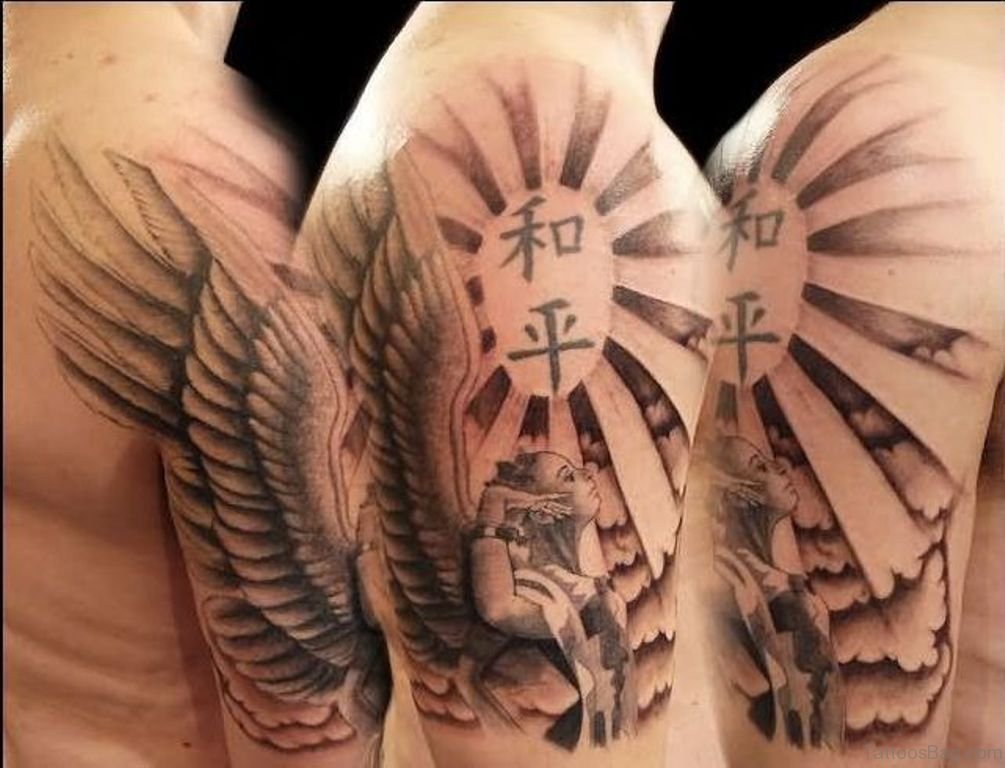 angel wing shoulder tattoos for men
