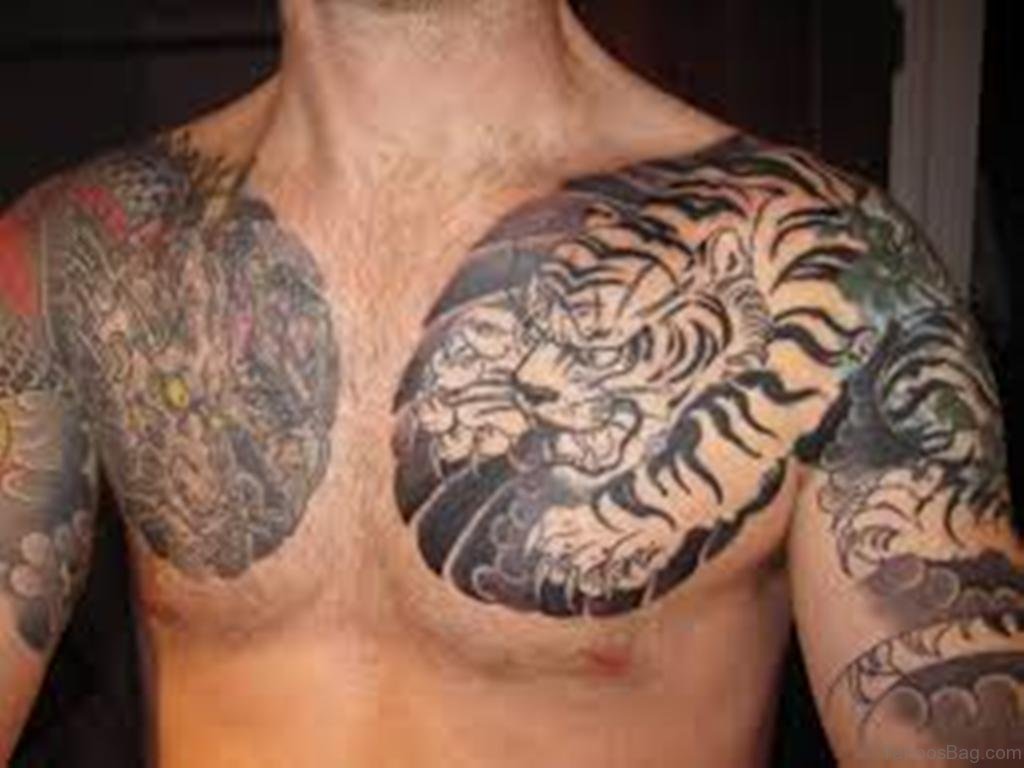 tribal tiger chest tattoos for men