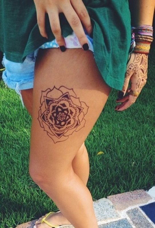 73 Beauteous Mandala Tattoos Designs On Thigh