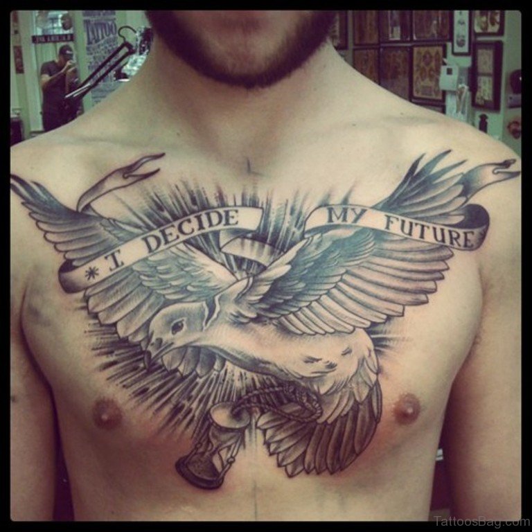 doves and clouds tattoos on chest