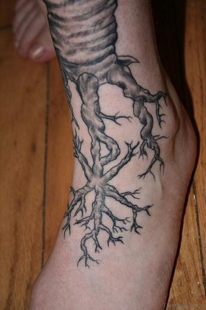 tree roots tattoo foot