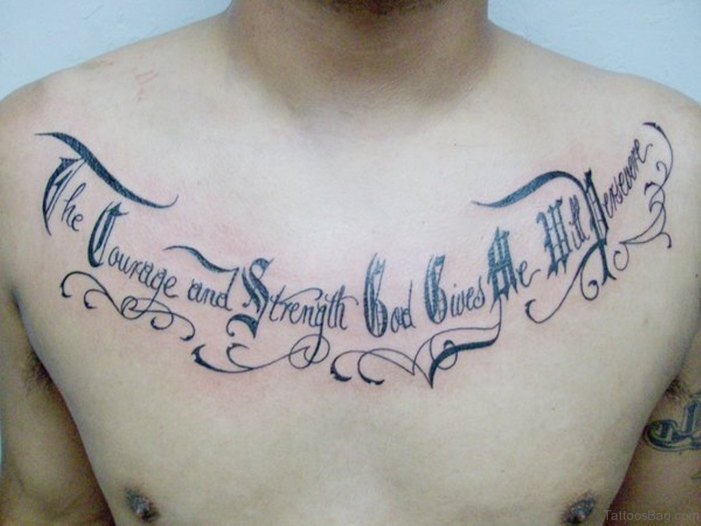 Temporary lettering tattoo on the chest
